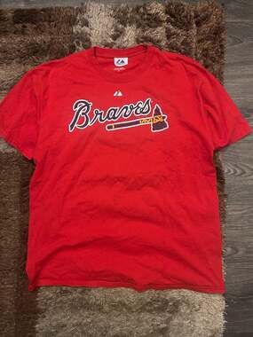 Vintage Majestic Atlanta Braves Chipper Jones #10 Red Player Name and Number T-S